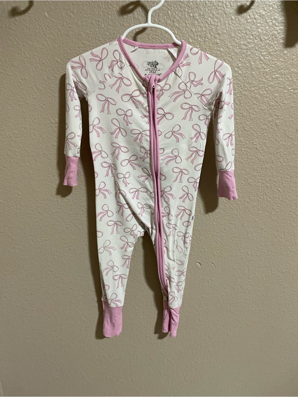 Caden Lane White One-Piece Footie with Pink Bow Print